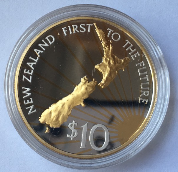 纽西兰2000年千禧年日出纽西兰岛镀金纪念银币